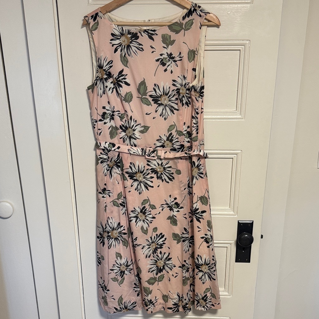 Anne Klein Pink Floral Midi Dress With Belt